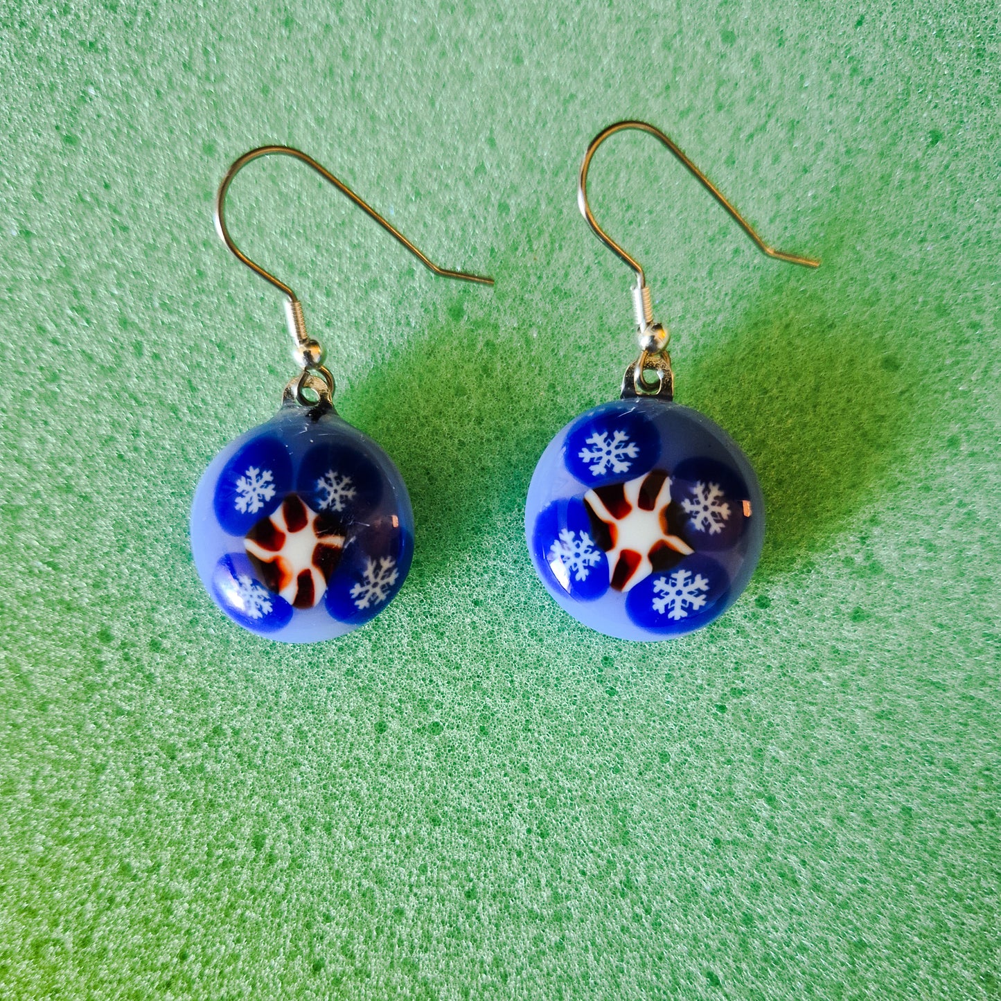 Holiday round fused glass earrings No. 4
