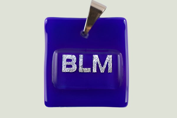 BLM blue lives matter pendant silver letters blue base