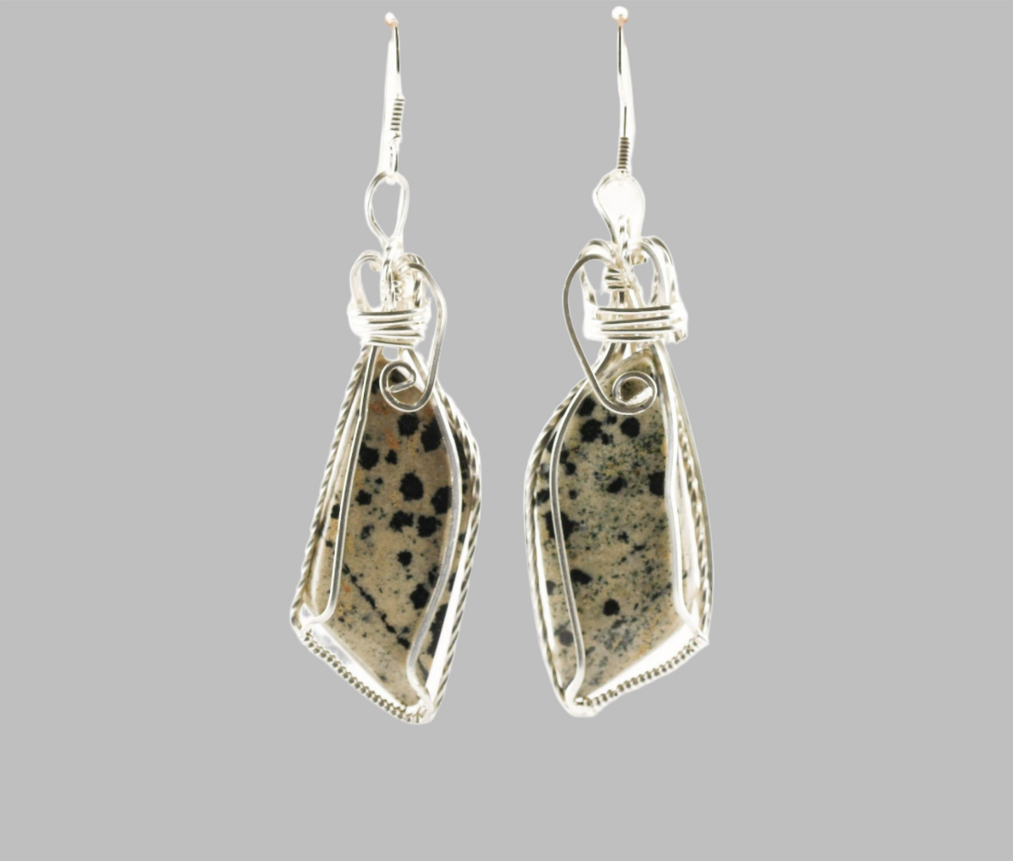 Silver Wire Wrapped Natural Stone Pendant and Earrings II