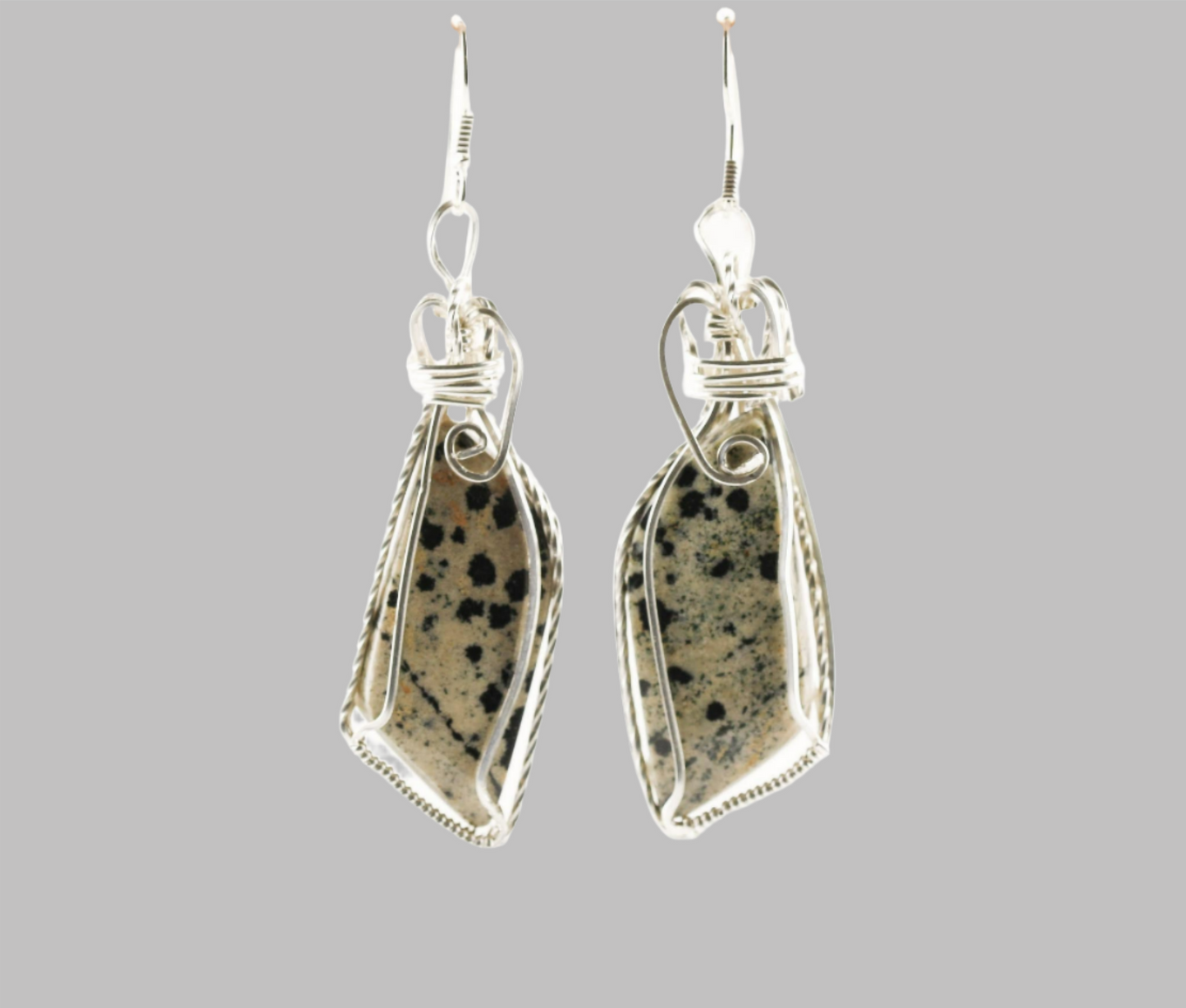 Silver Wire Wrapped Natural Stone Pendant and Earrings II
