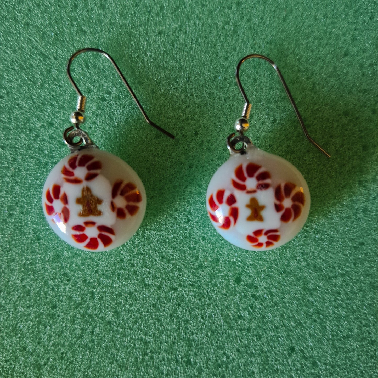 Holiday round  fused glass  earrings  No. 3