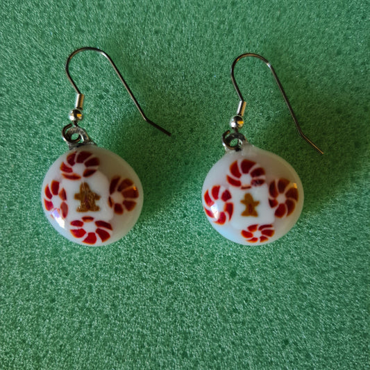 Holiday round  fused glass  earrings  No. 3
