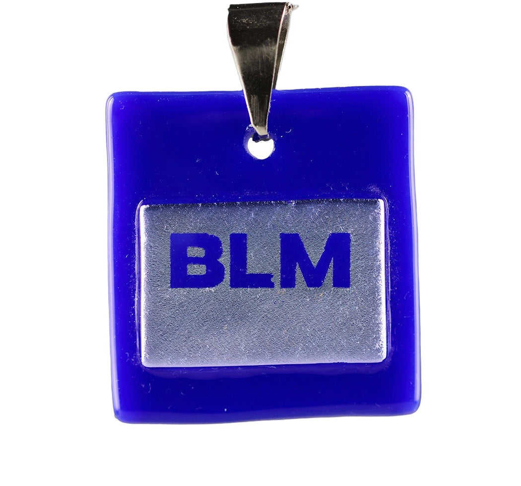 BLM blue lives matter pendant blue letters silver  base