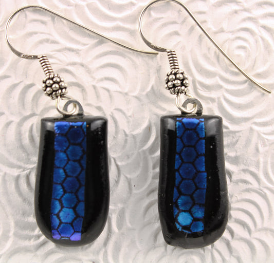 Black  rectangle fused dichroic glass earrings  No. 1