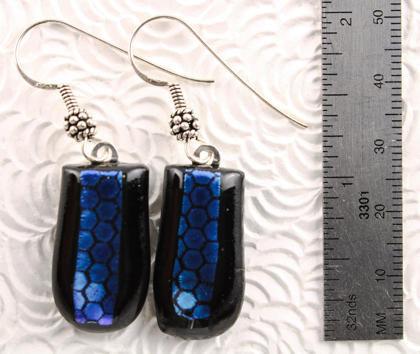 Black  rectangle fused dichroic glass earrings  No. 1