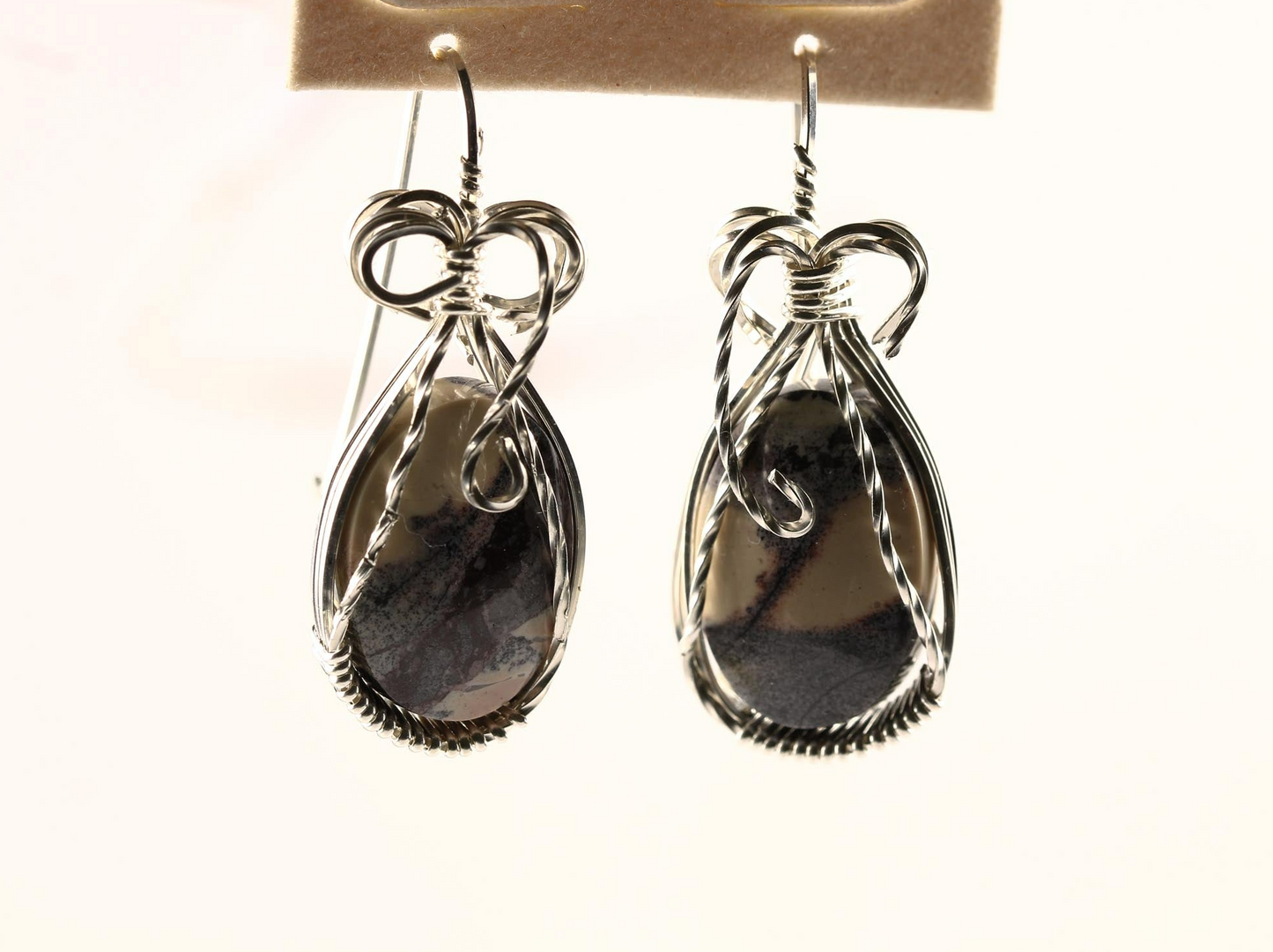 Silver Wire Wrapped Natural Stone Pendant and Earrings