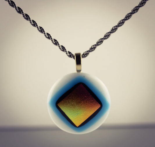 Round fused glass rectangle dichroic pendant