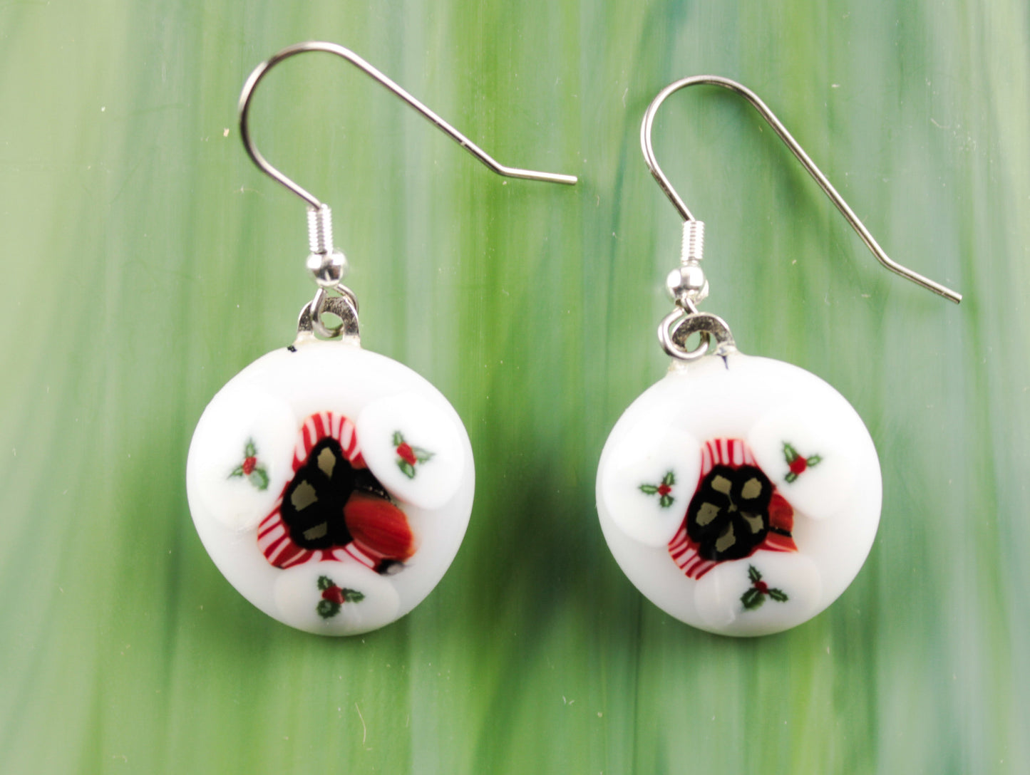 Holiday round  fused glass earrings  No. 1