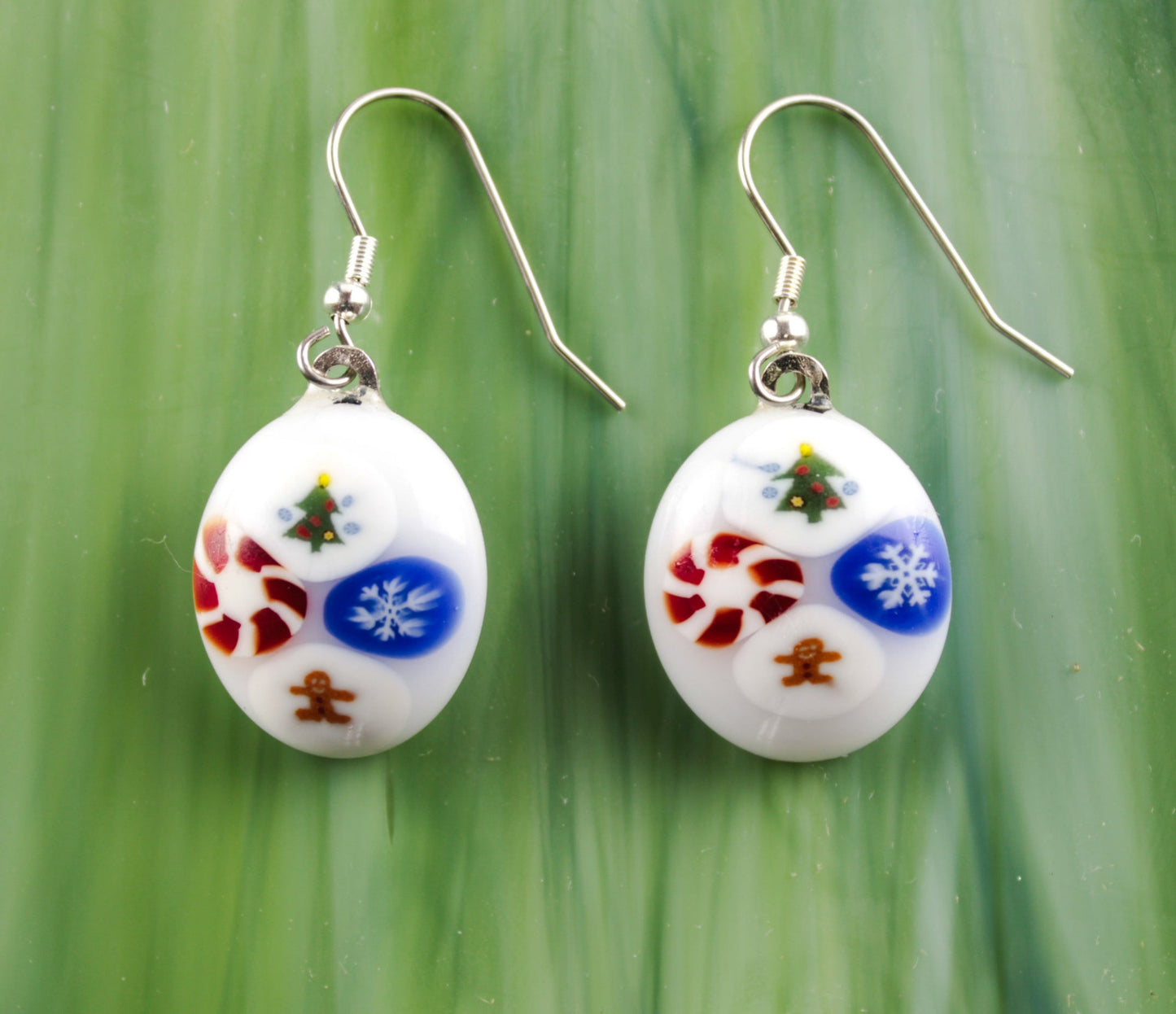 Holiday round  fused glass  earrings   No. 2